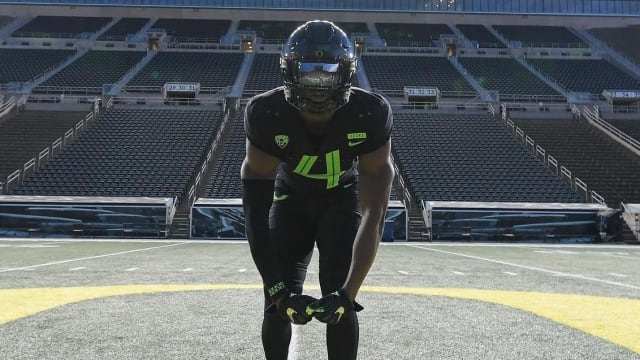 2025 4-star EDGE Nasir Wyatt during an unofficial visit to Oregon. (Photo courtesy of Nasir Wyatt)